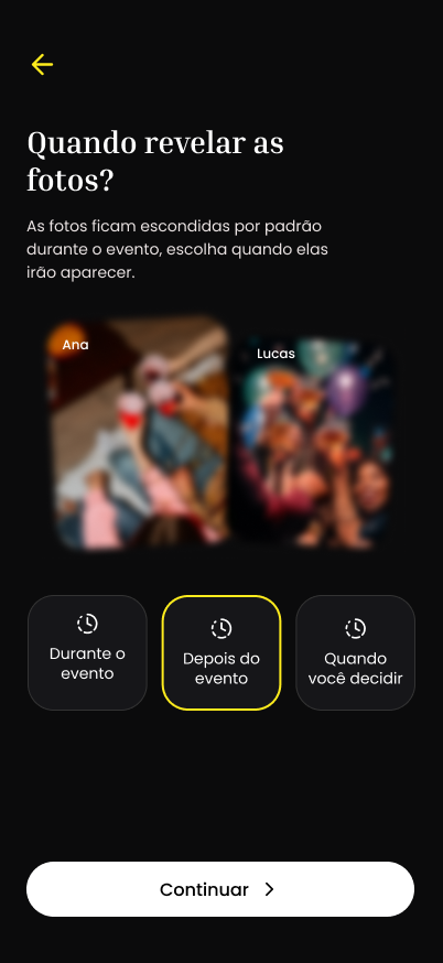 Escolha de quando revelar as fotos no app Moments